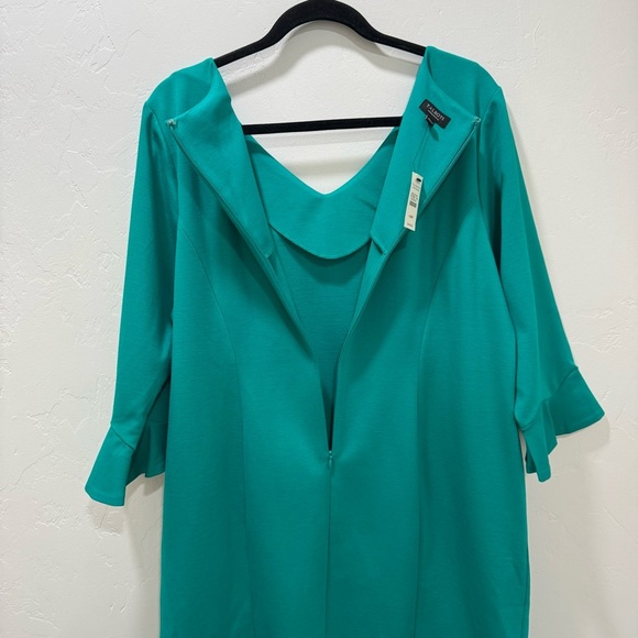 NWT Talbots Flounce Refined Ponte Sheath Dress Solid Turquoise Teal 14 WP - Picture 9 of 13